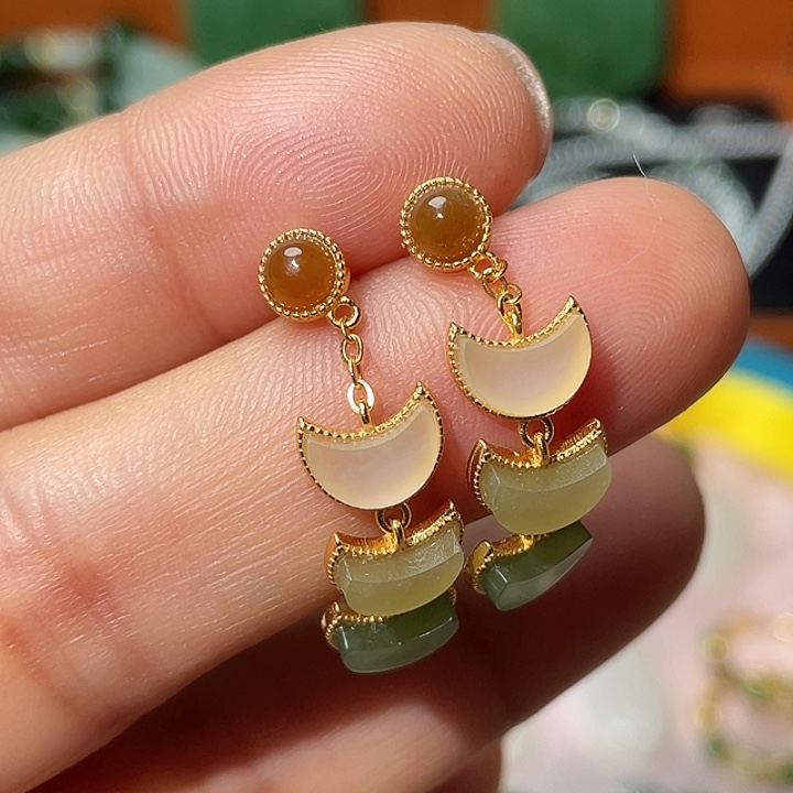 和田玉银S925镶嵌耳饰