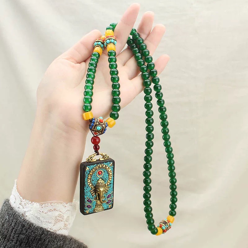 小叶紫檀象无事牌+双色珠双圈甄选手串ZY333（无礼盒）