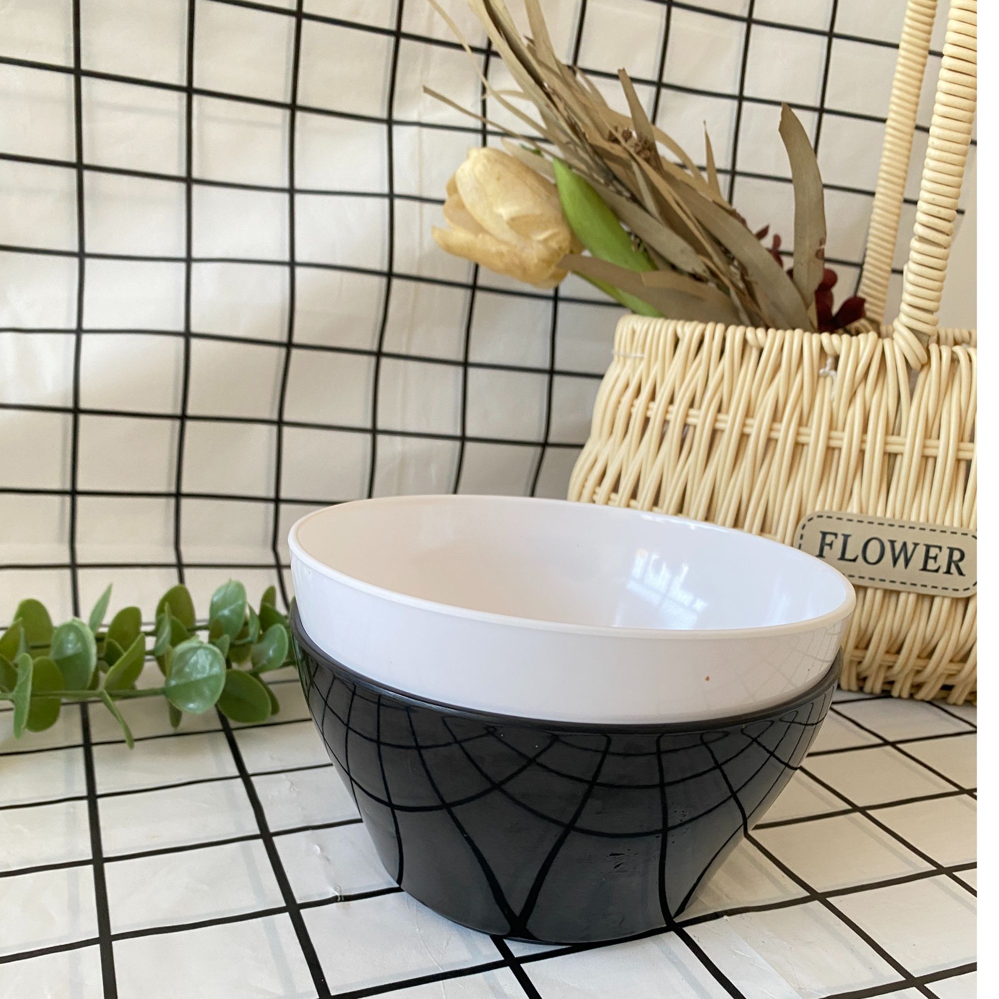 【闫妈福利】黑白碗2个颜色随机发家用简约大碗