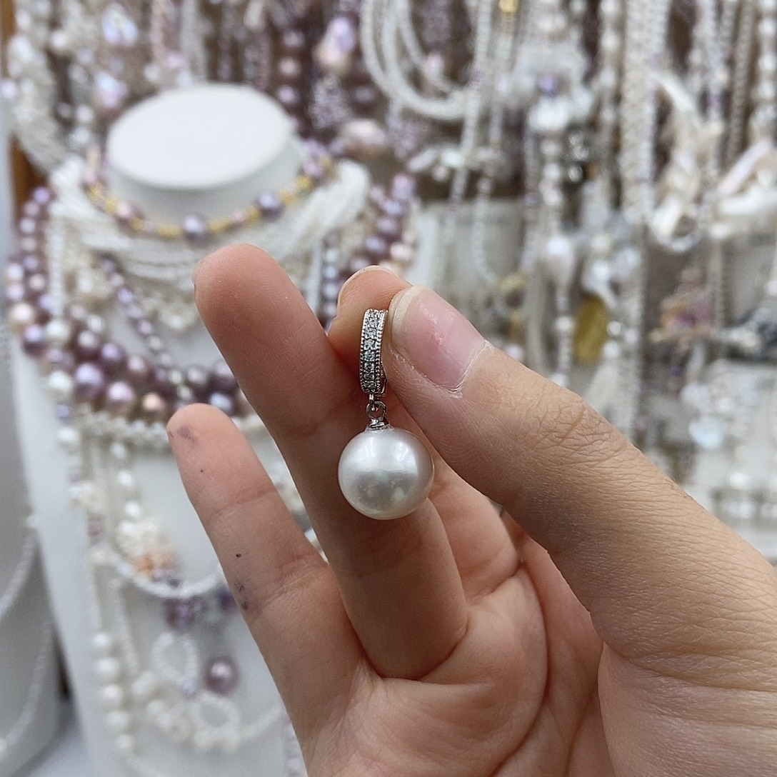 蓝***.淡水珍珠耳饰银S925镶嵌