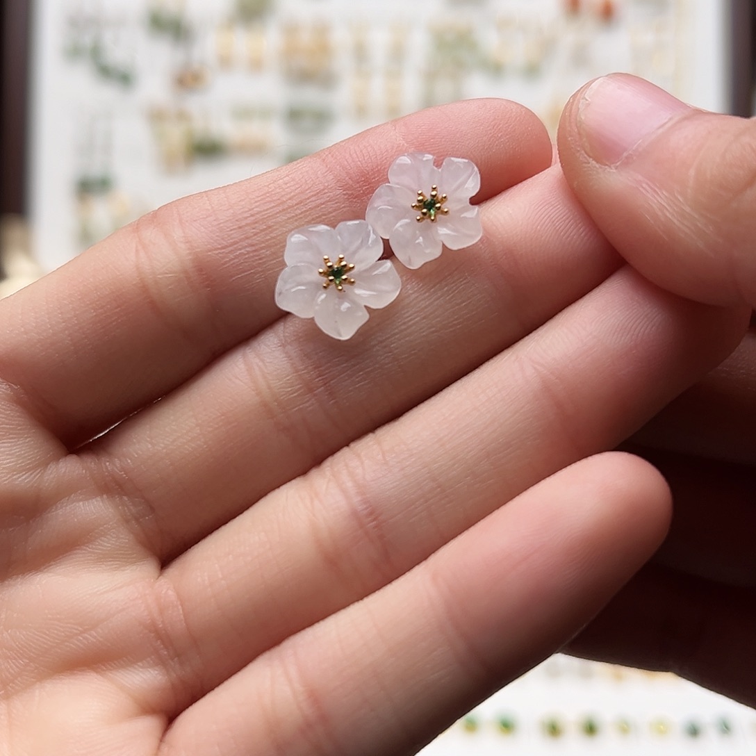 银S925镀金镶嵌和田玉耳钉