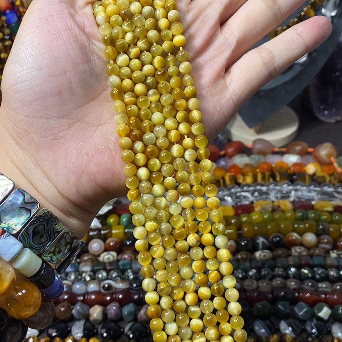 石英质玉未镶嵌，A品金虎眼6mm，