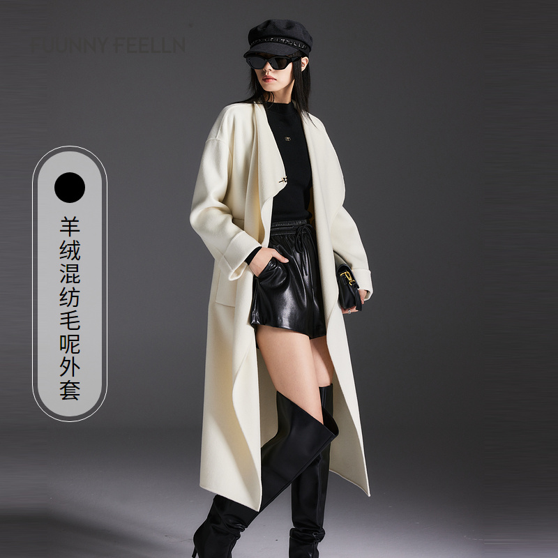 【山羊绒X绵羊毛】仿佛冬季新款毛呢大衣女长款大翻领FL00