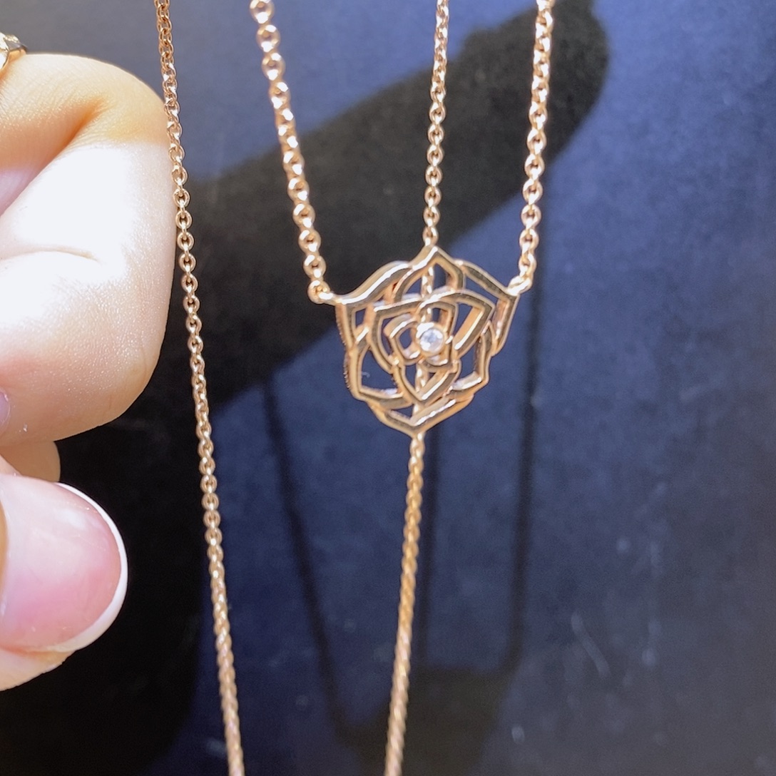 18K金镶嵌钻石颈饰玫瑰花k玫