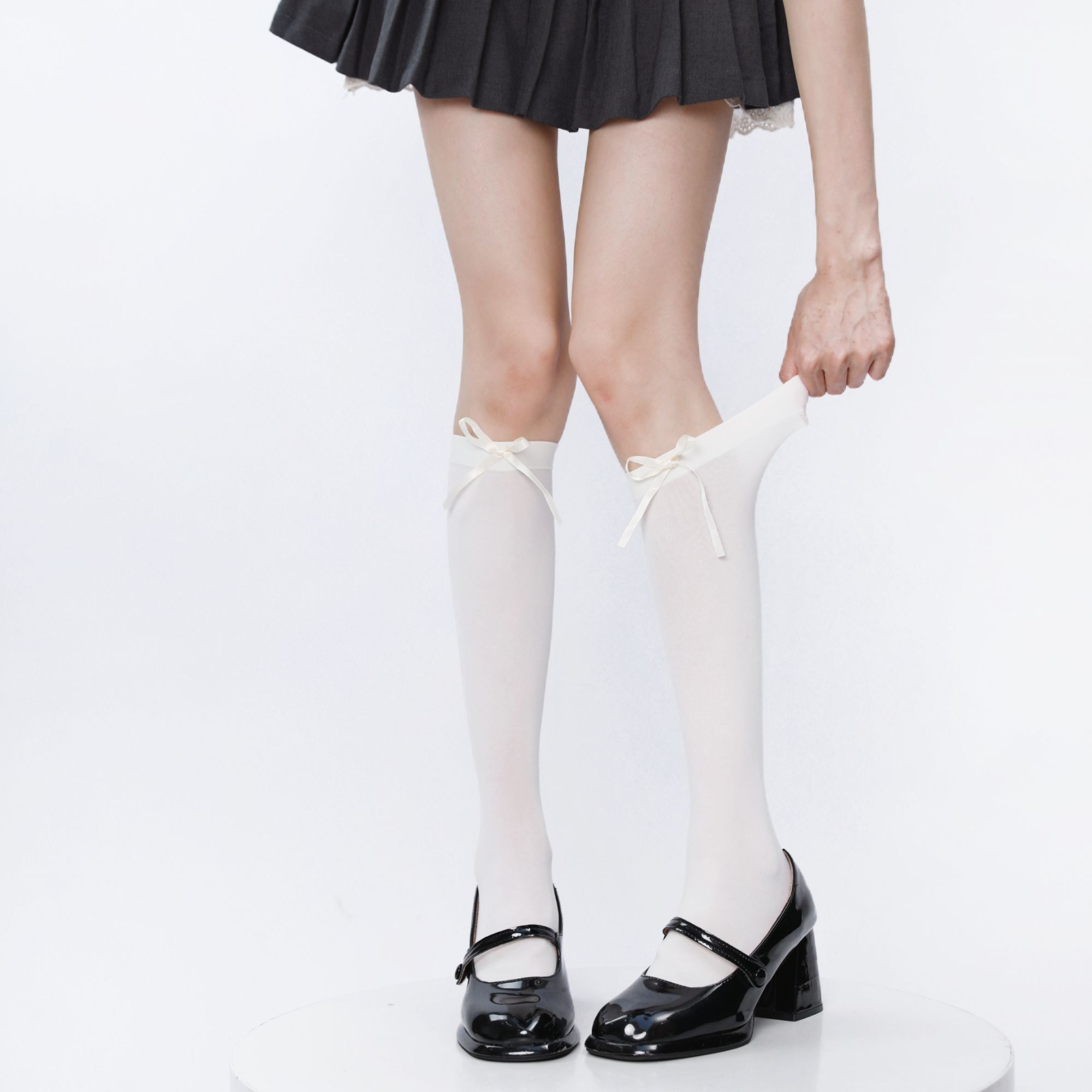 日系jk长筒袜春夏鹅绒蝴蝶结过膝袜白色甜美芭蕾风大腿袜百搭袜子