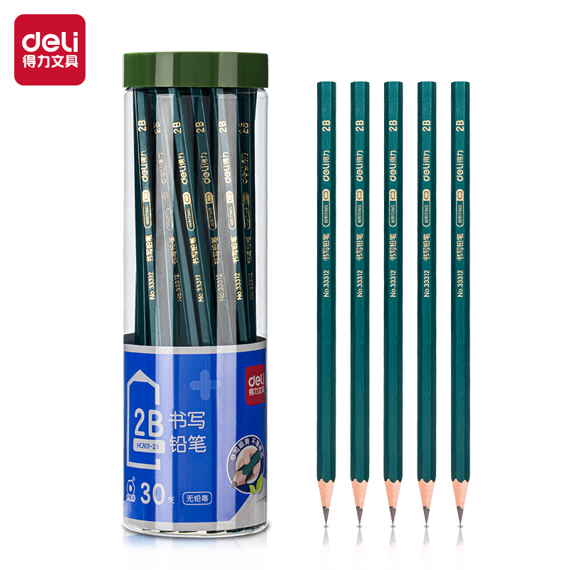 【直播】得力HC801-2B六角杆书写铅笔2B(绿)(30支/筒)