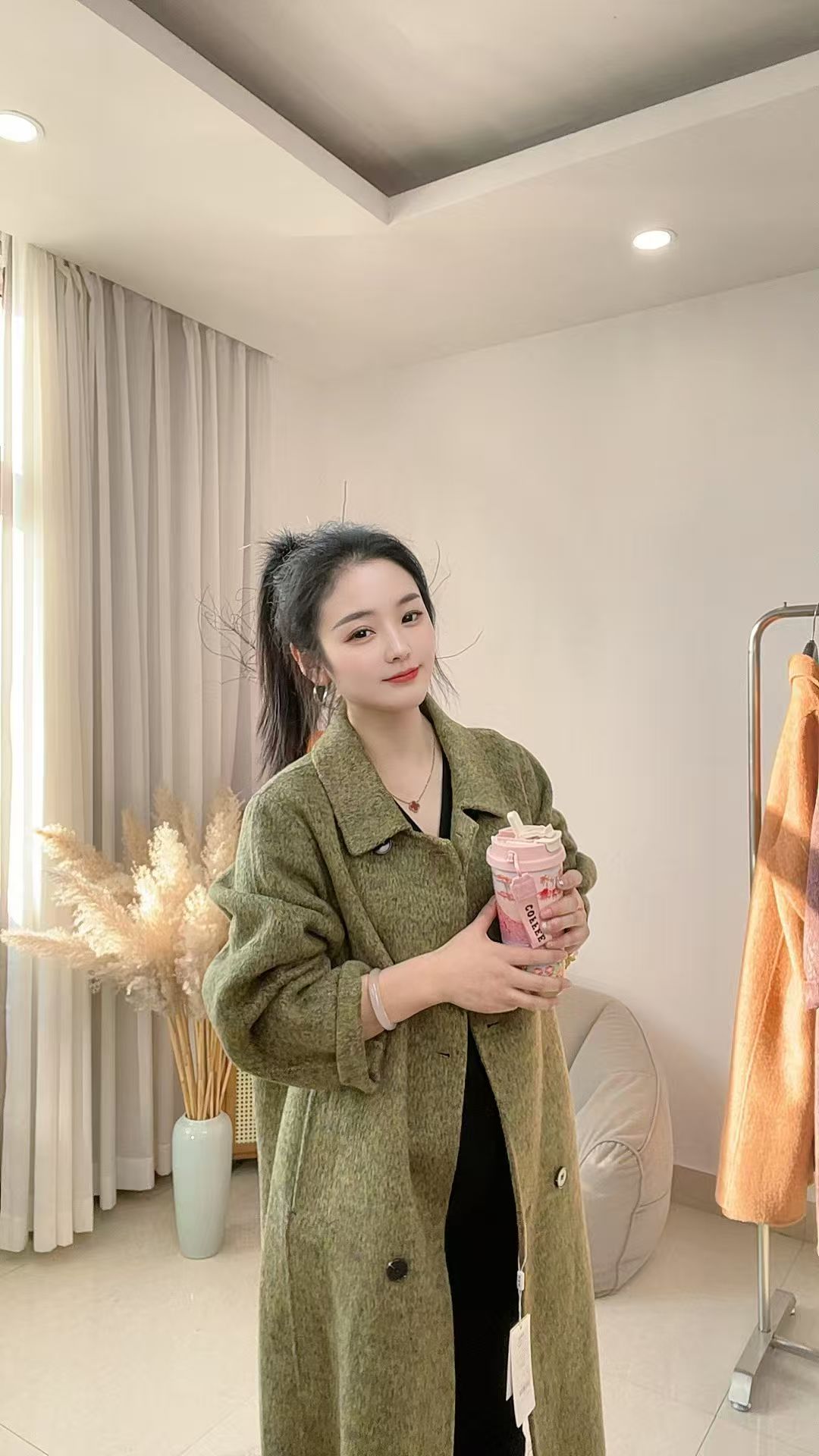 【花花专属】淑美赫双面绵羊毛大衣女新款长款高端春秋季毛呢外套