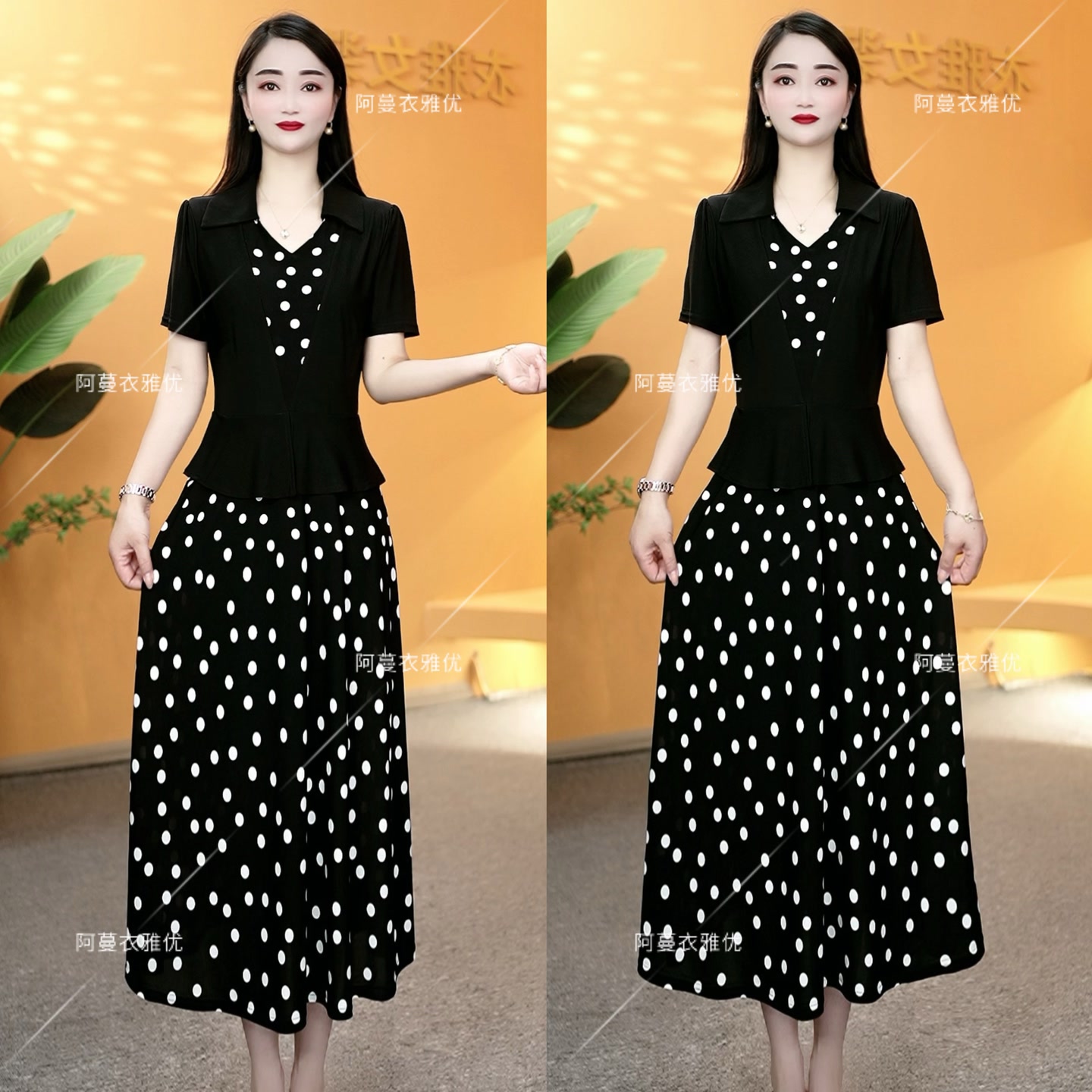 【衣雅严选】8068-1619#新款修身简约款面假两件气质显瘦连衣裙