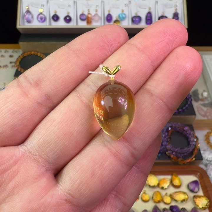 黄晶颈饰银S925镶嵌吊坠