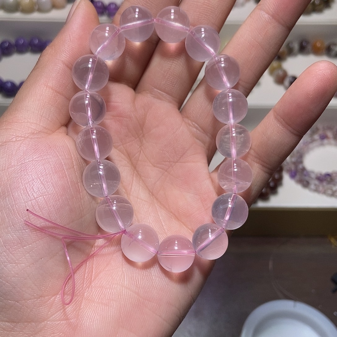 水晶未镶嵌手链莫桑比克星光粉晶12.8