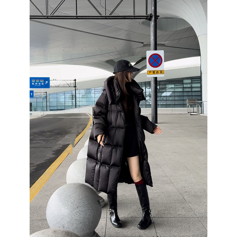 【雪儿专属】韩版塔夫绸系列小富婆冬季女长款高定连帽95白鹅绒服