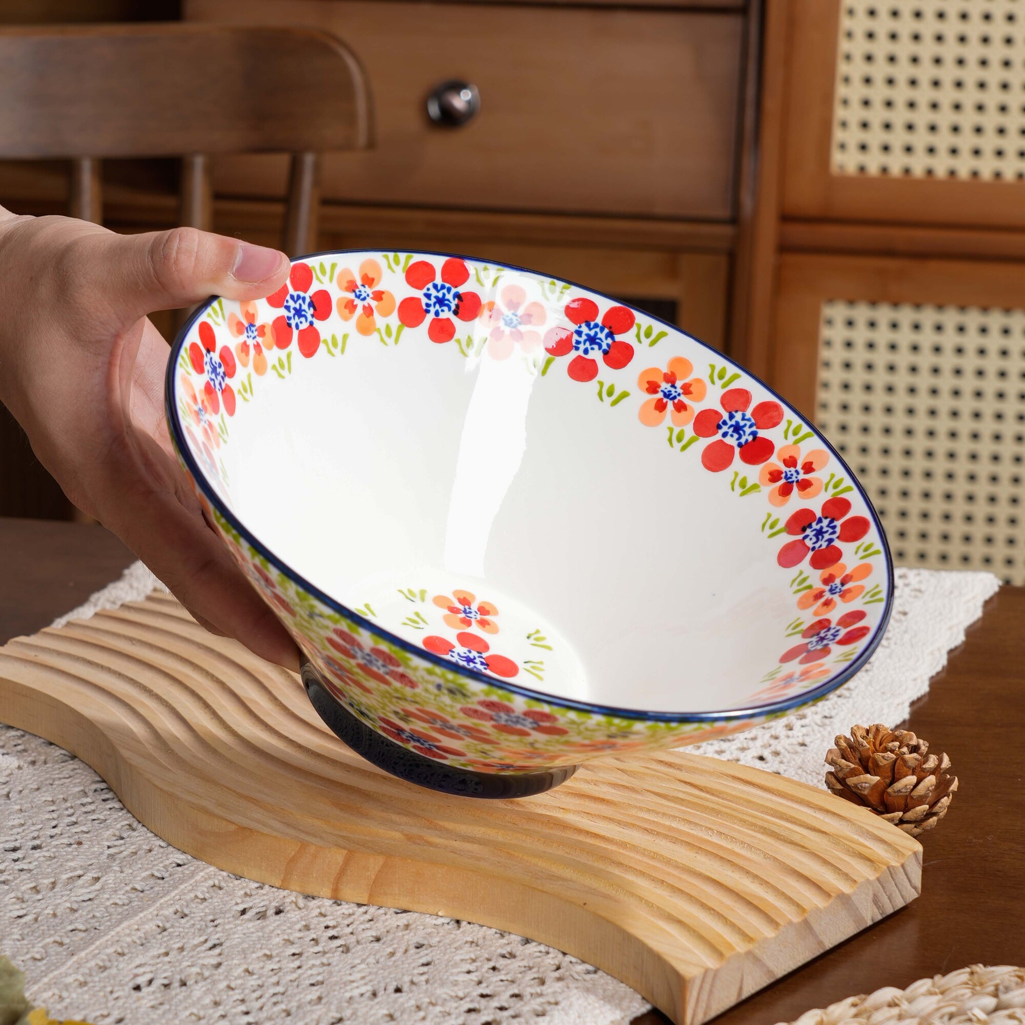 [美森专属]手绘碧丝粉黛-8英寸斗笠碗