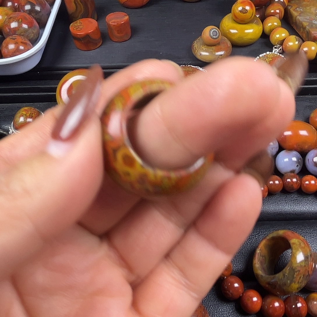 ꧔***࿐玛瑙/玉髓合金战国红桶珠