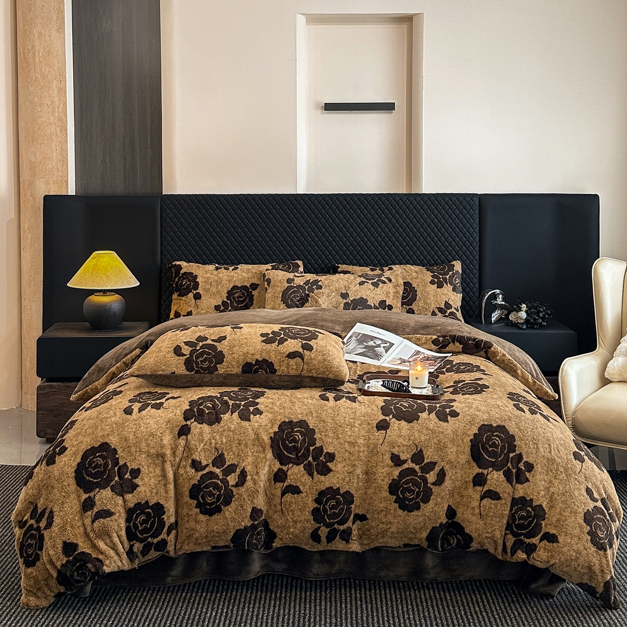 2025新款兔毛绒印花简约款四件套双面绒加厚加绒轻奢