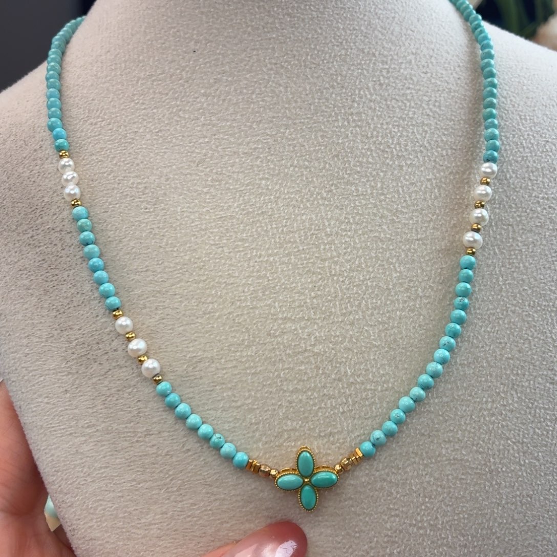 绿松石银S925镀金镶嵌颈饰