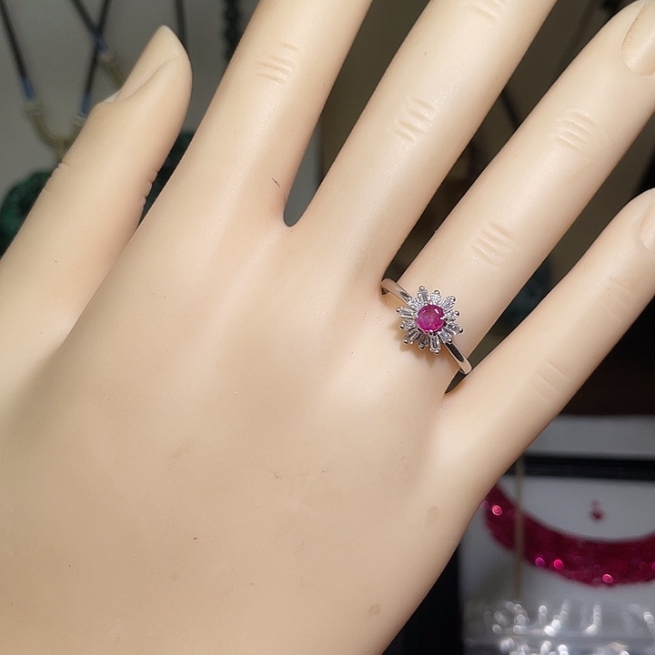 定制红宝石银S925镶嵌女戒指缅甸天然抹谷无烧红宝石