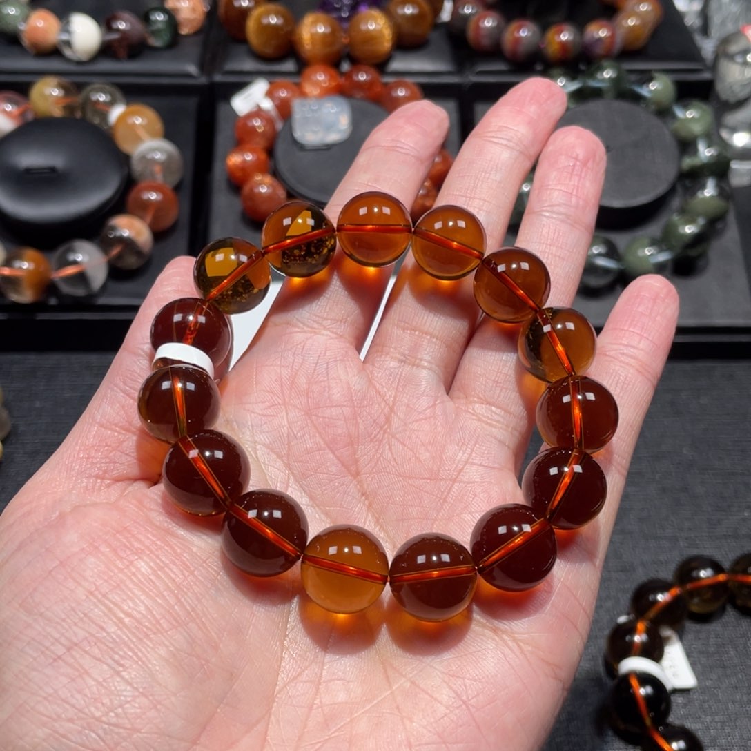 水晶手链未镶嵌跳*虎黄水晶14mm