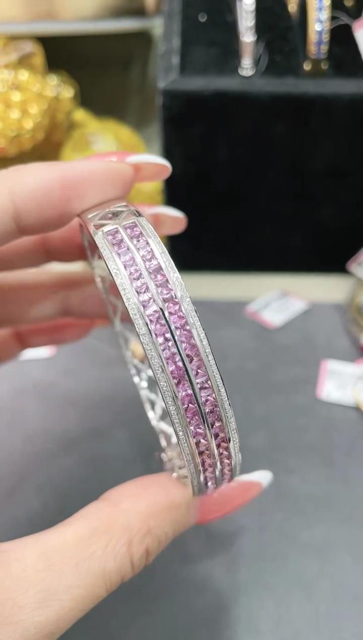 18K金镶嵌天然彩色蓝宝石手镯
