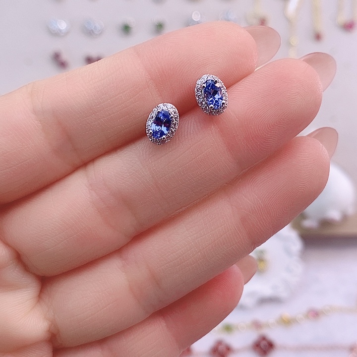 坦桑石耳饰银S925镶嵌