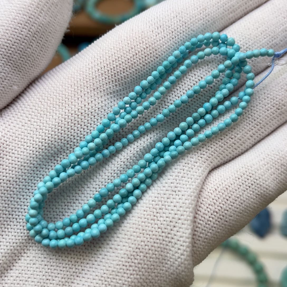 绿松石未镶嵌珠宝奇石天空蓝米珠链