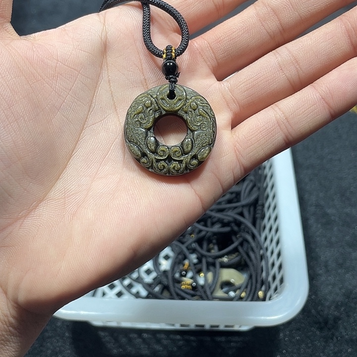 黑曜岩合金颈饰金曜石平安扣