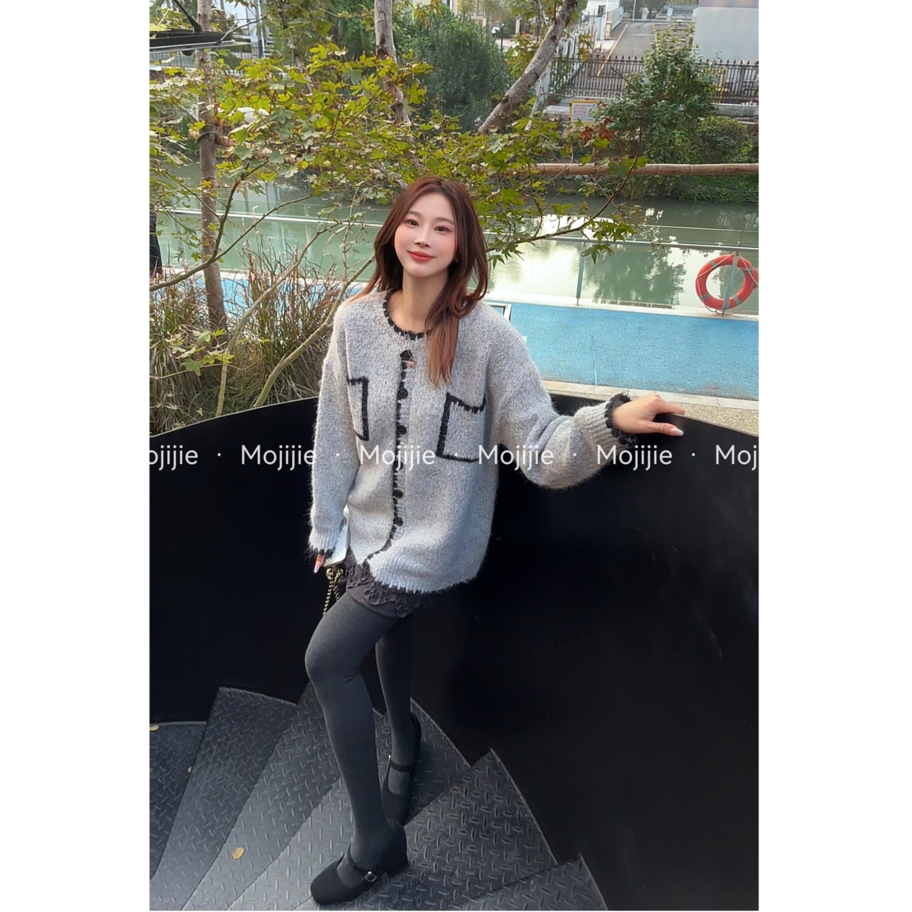 墨迹姐高个子微胖“双口袋小香风”单排扣慵懒风秋冬针织开衫外套