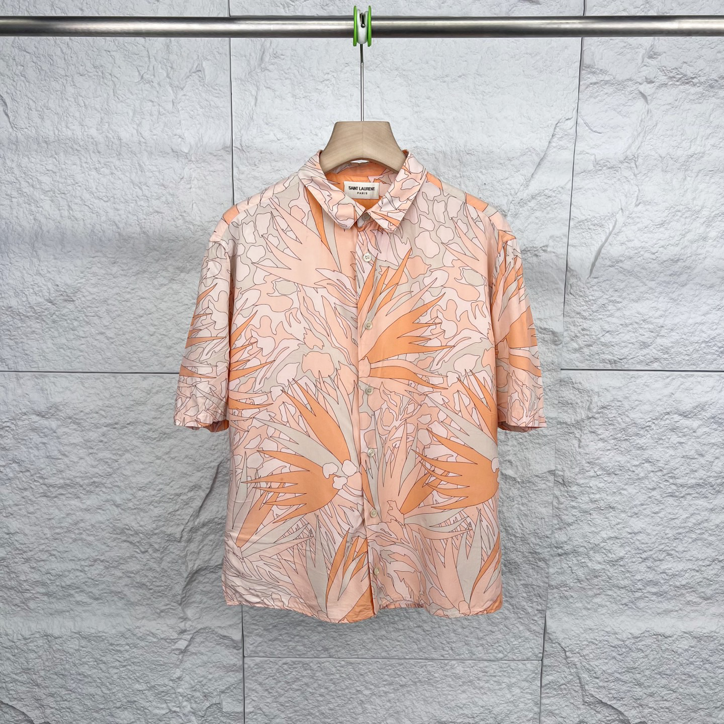 99新 YSL/圣罗兰 37码/橘色度假风热带植物印花衬衫/15975667