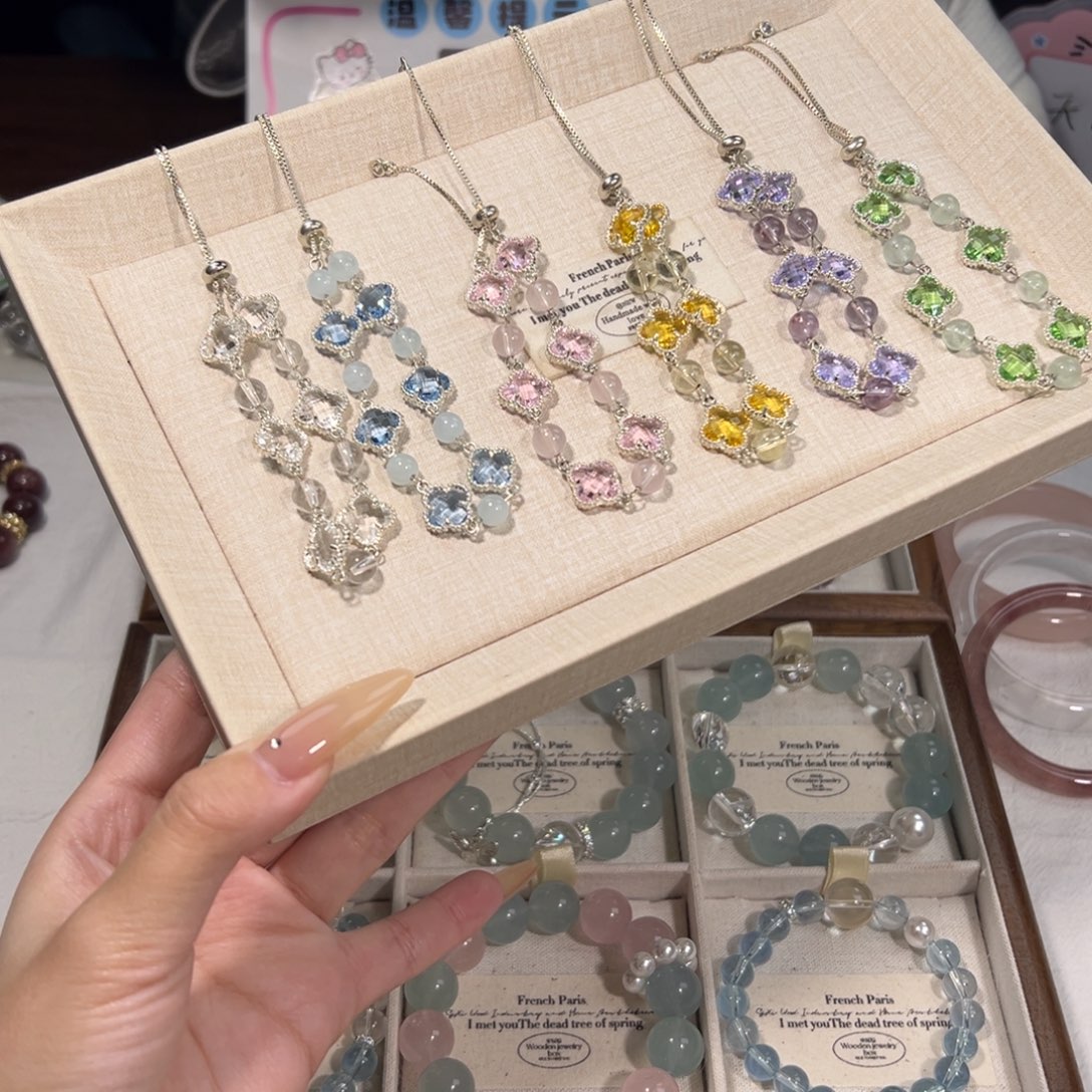 合金水晶手串水晶四叶草（下单备注颜色）