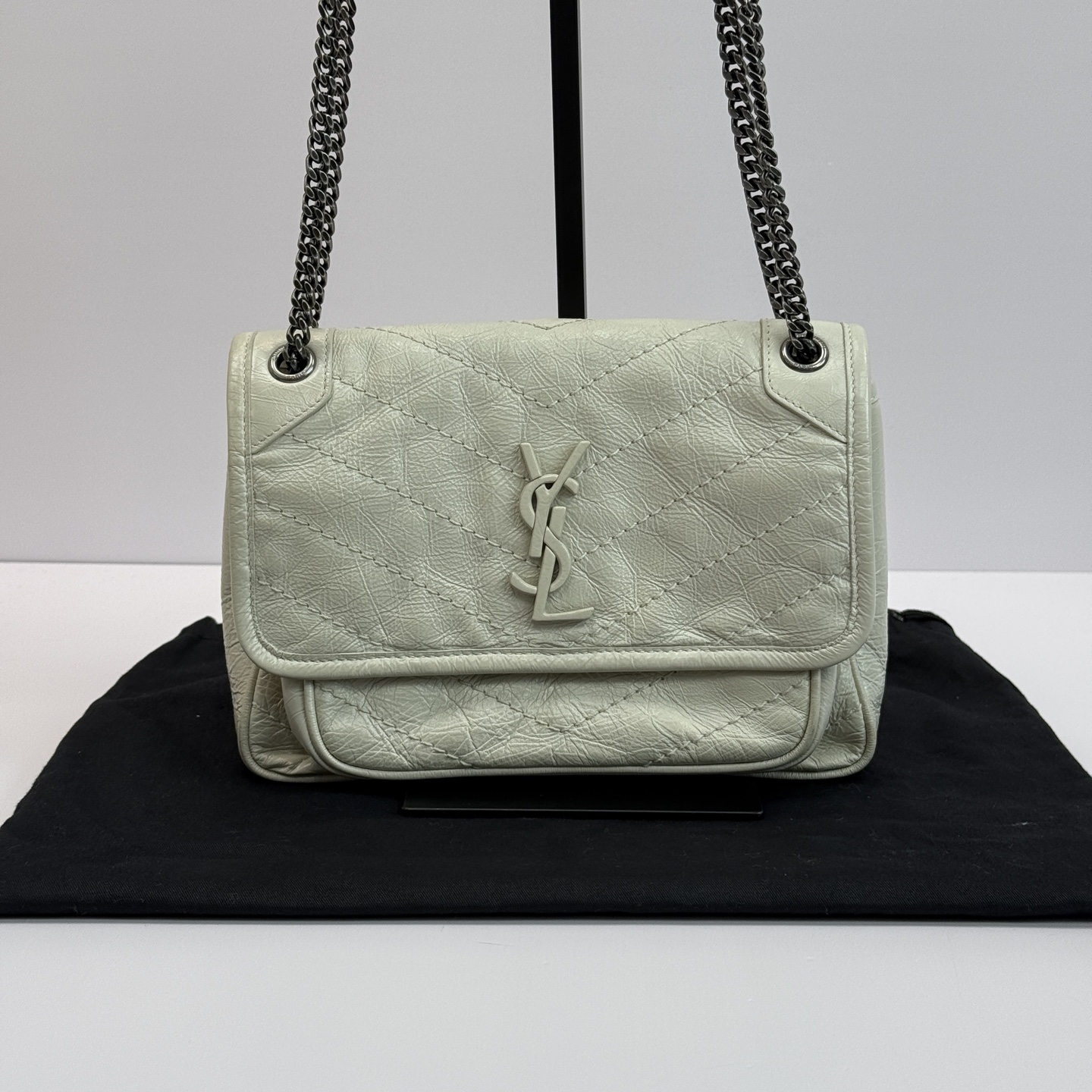 95新 YSL/圣罗兰 白色 niki小号单肩斜挎链条包 07001