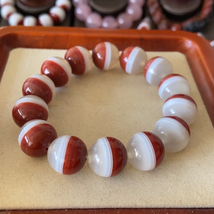 玛瑙/玉髓未镶嵌手串精品一线药师红天地