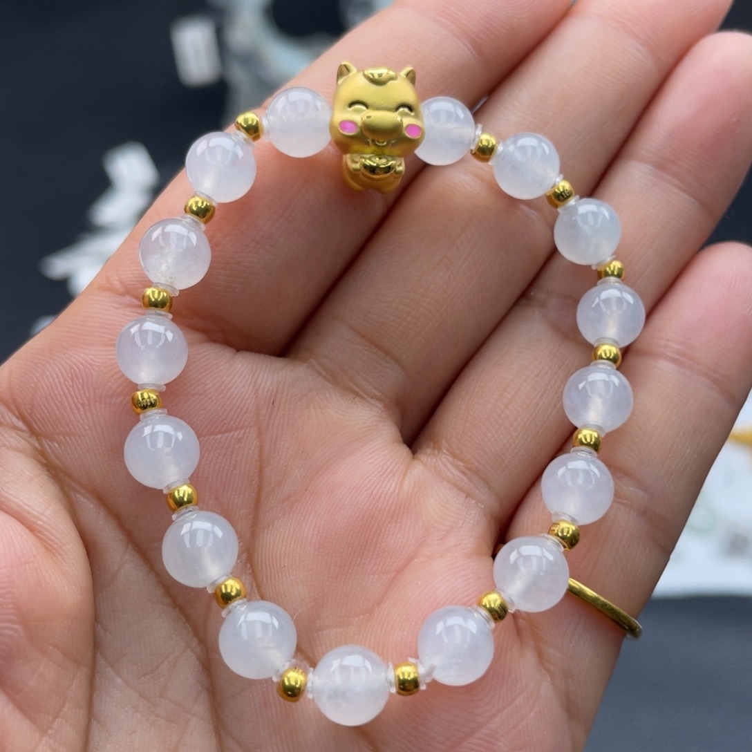 翡翠足金镶嵌手链手串