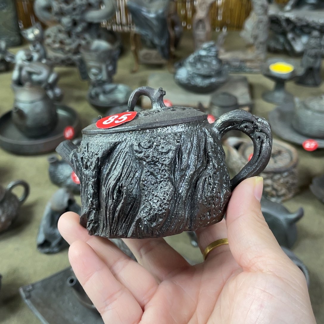树桩壶全手捏柴烧茶器