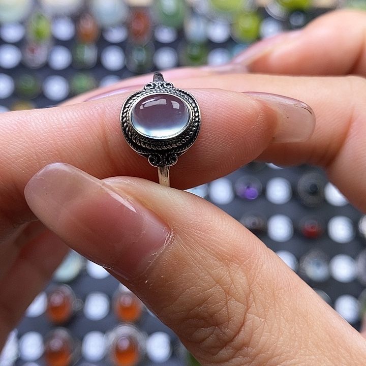 岫玉戒指银S925镶嵌戒指