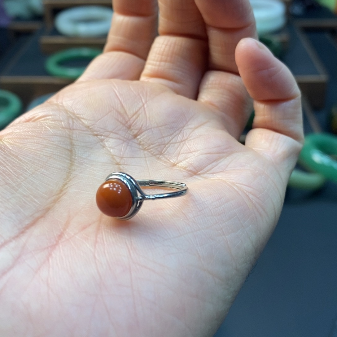 彩***虹玛瑙/玉髓银S925镶嵌戒指