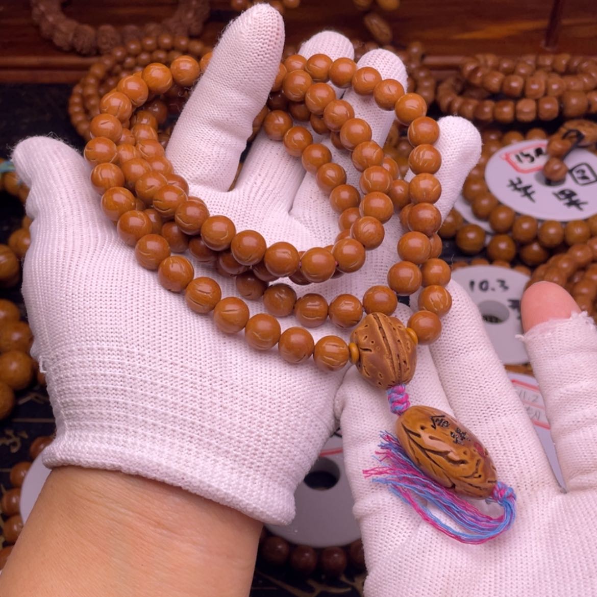 【闪购商品】桃核吊坠霍****）9.7龙纹正圆脖挂108桃核