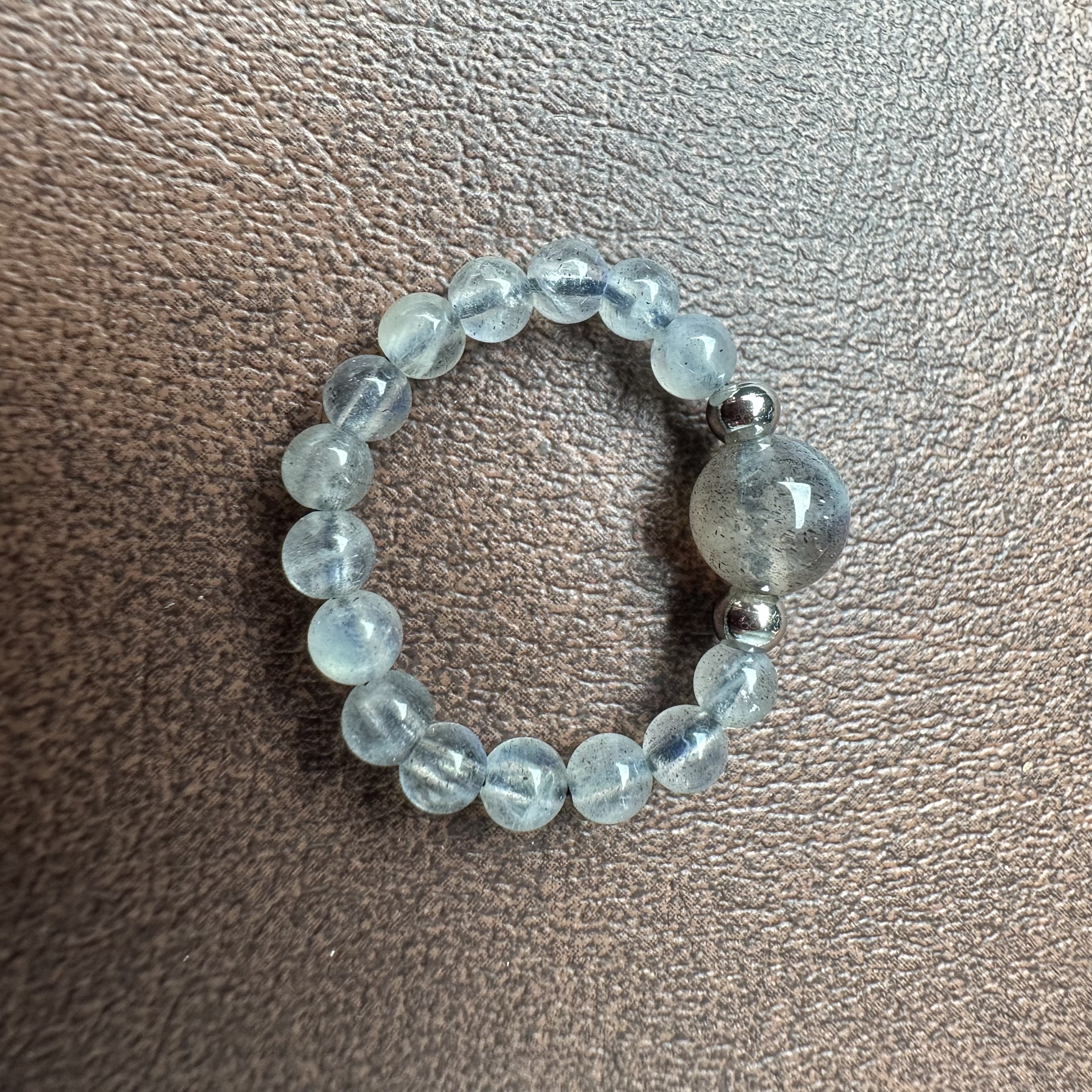 专拍链接 天然水晶灰月光石转运珠戒指（钢）AAA27