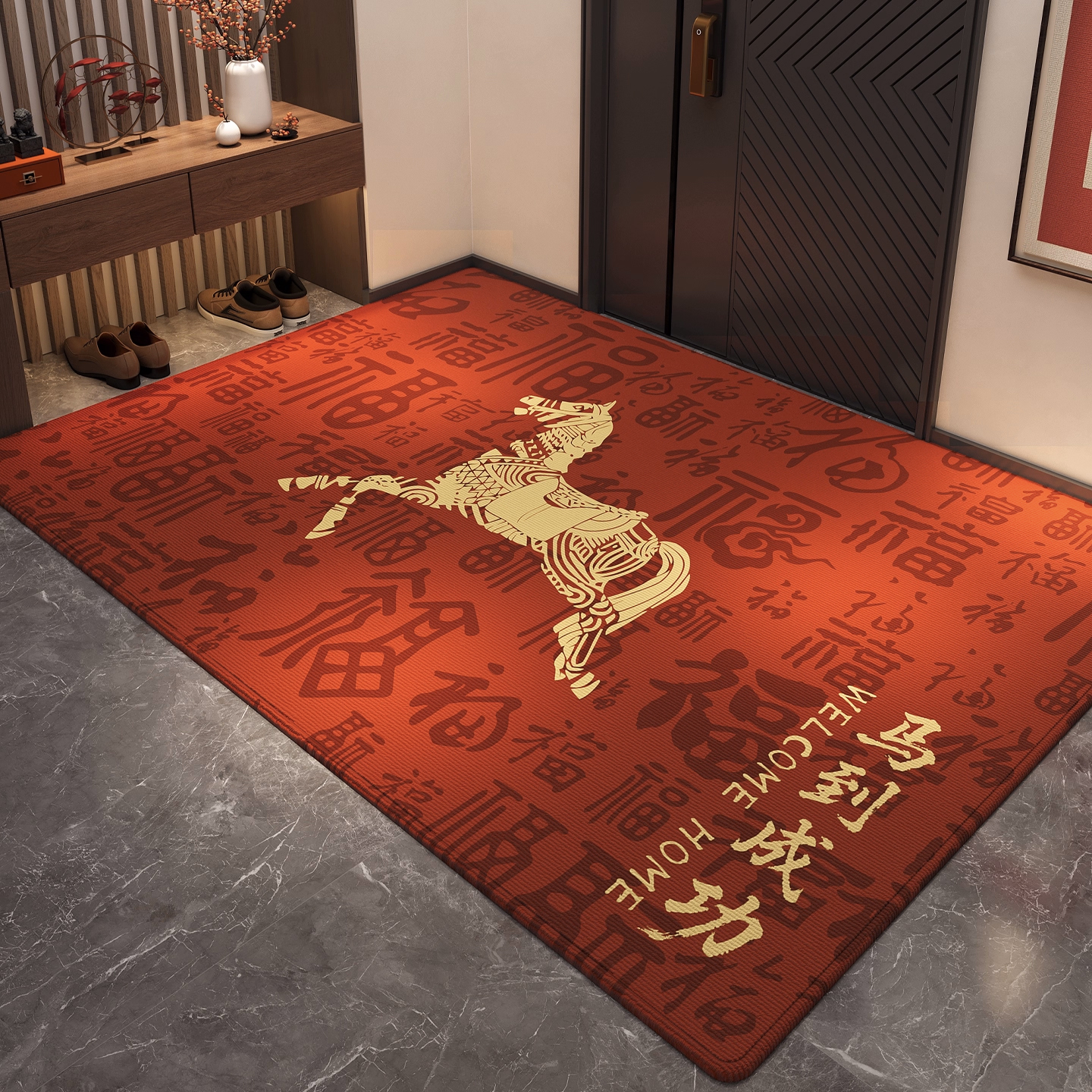 A167【80*120cm】马年硅藻泥入户门垫喜庆玄关厨房浴室防滑免洗地毯