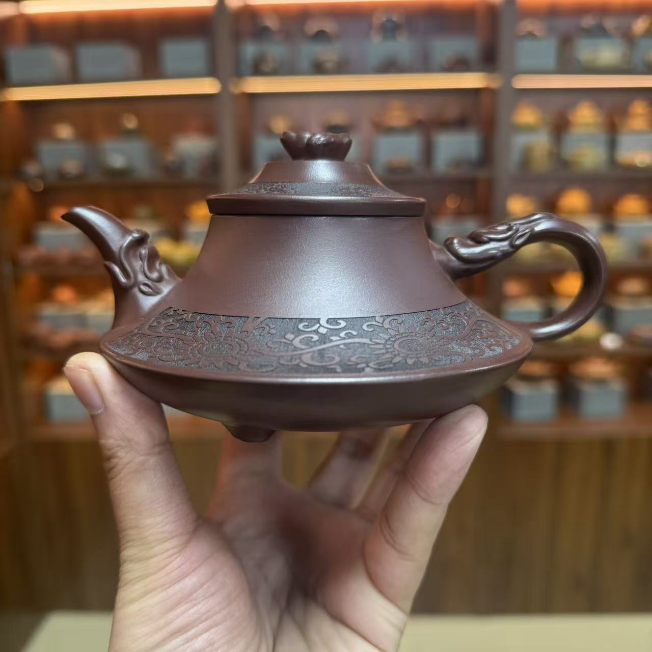 双龙刻绘云炉老紫泥紫砂壶