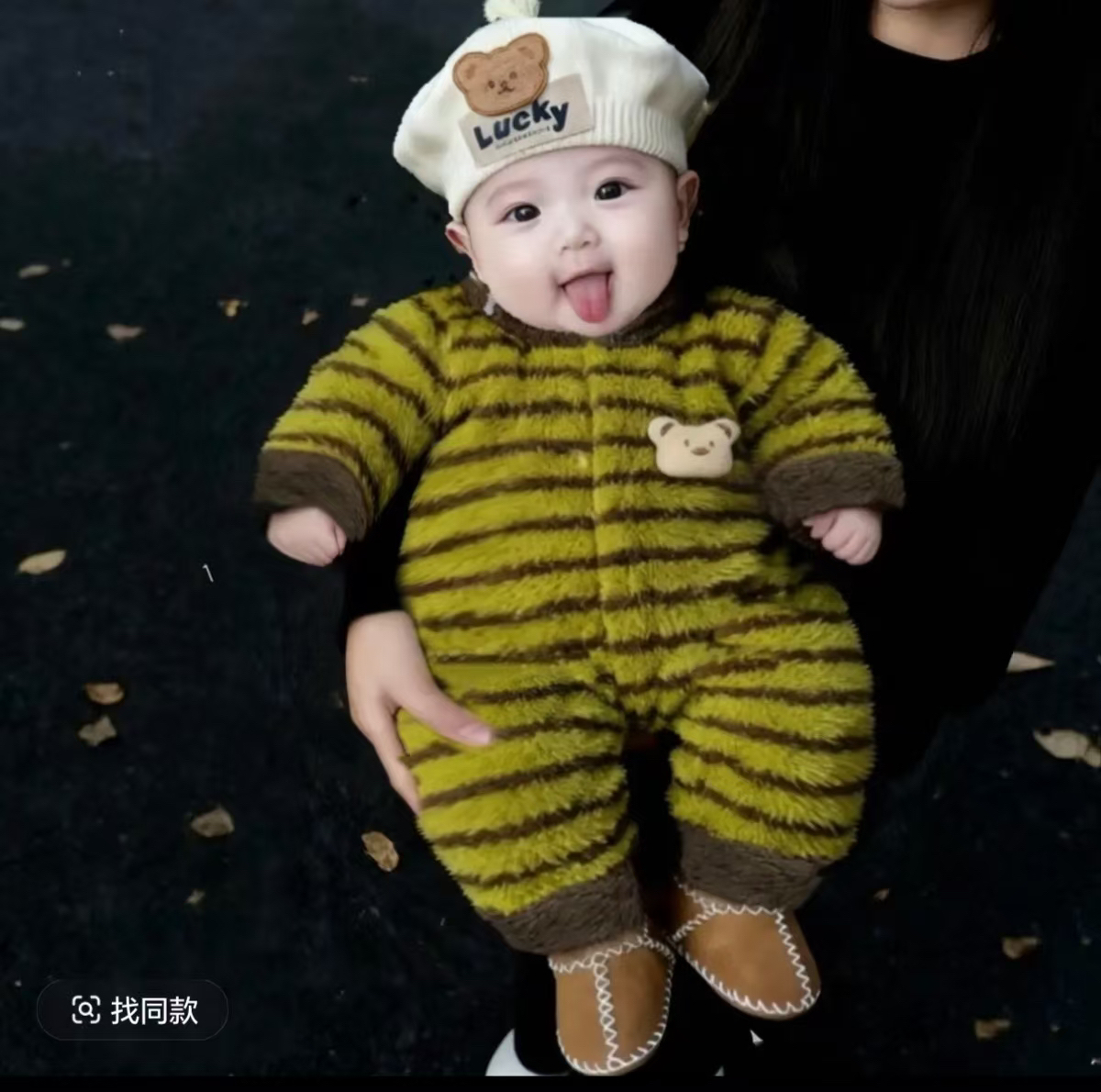 冬季带帽冬季夹棉外出服可爱风对开哈衣婴儿连体衣秋冬