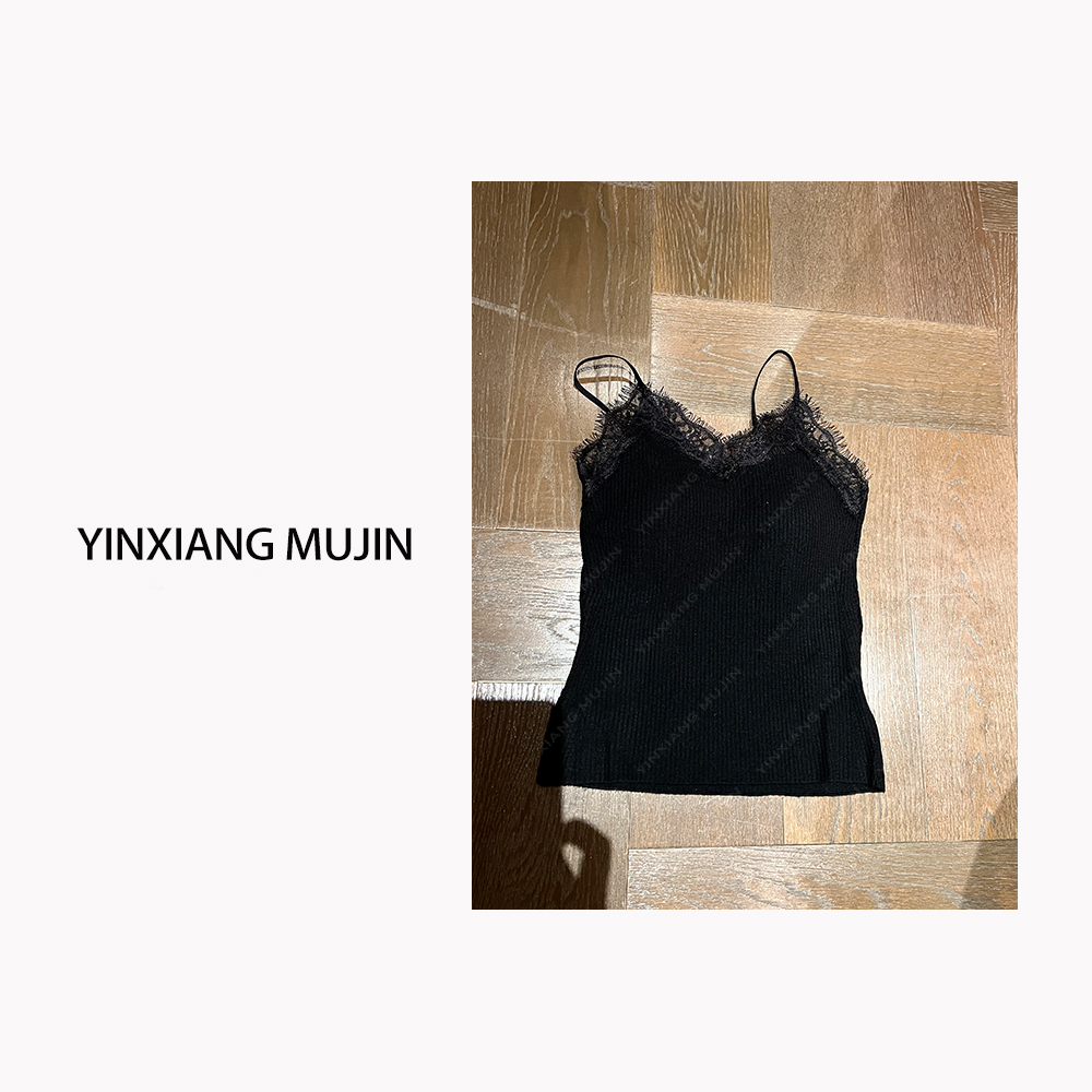 【YINXIANG MUJIN】针织坑条美背 秋冬新品时尚百搭蕾丝拼接背心女