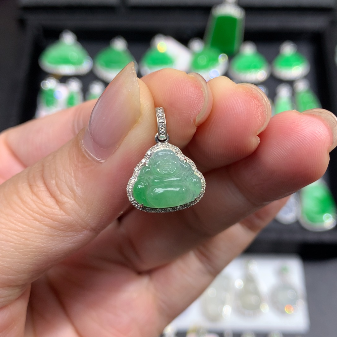 翡翠18K金镶嵌吊坠(不含链)