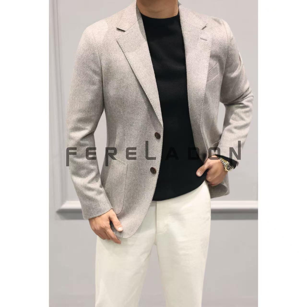 【桑蚕丝/马海毛/羊毛】秋季奢华柔软平驳领双开叉休闲西服+254503