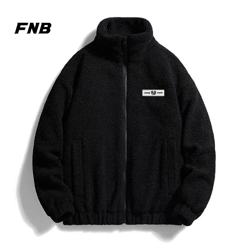 FNB潮牌简约贴标摇粒绒外套羽绒服男款冬季宽松鸭绒保暖情侣棉衣