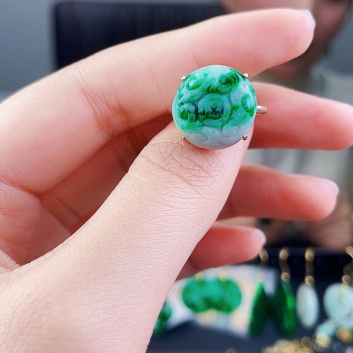 翡翠戒指银S925镶嵌饰品