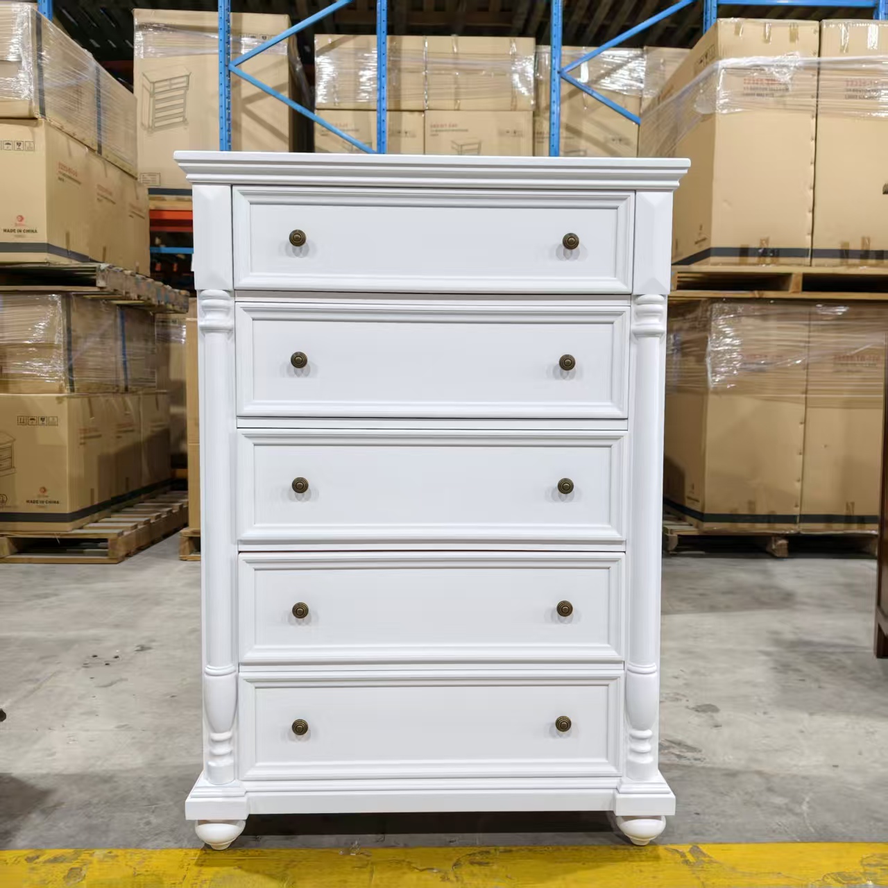 白色【长95×宽45×高135】五斗柜-美式出口奶油实木斗柜2301-A-4