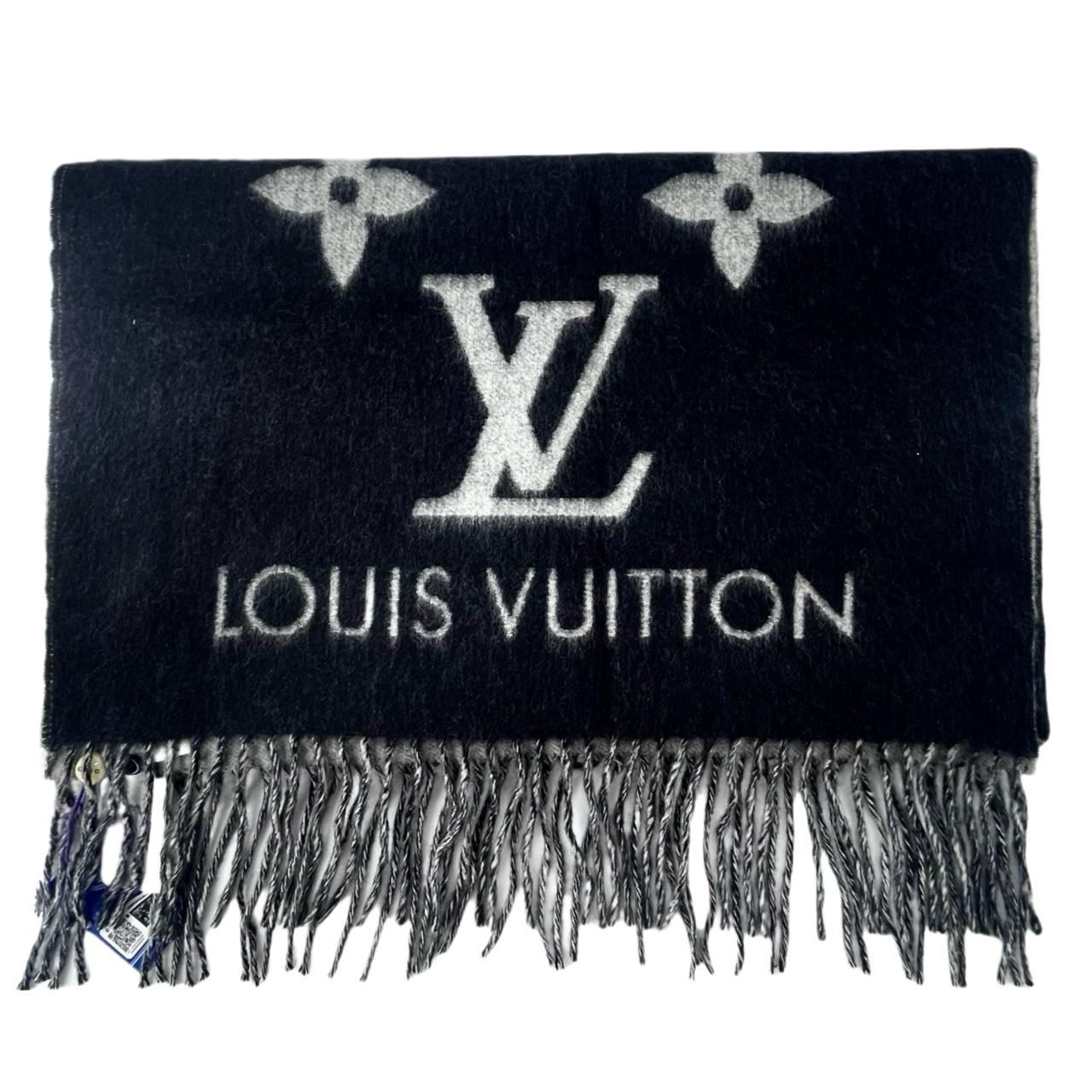 99新 LouisVuitton/路易威登 002461 羊毛绒线围巾 黑色 
