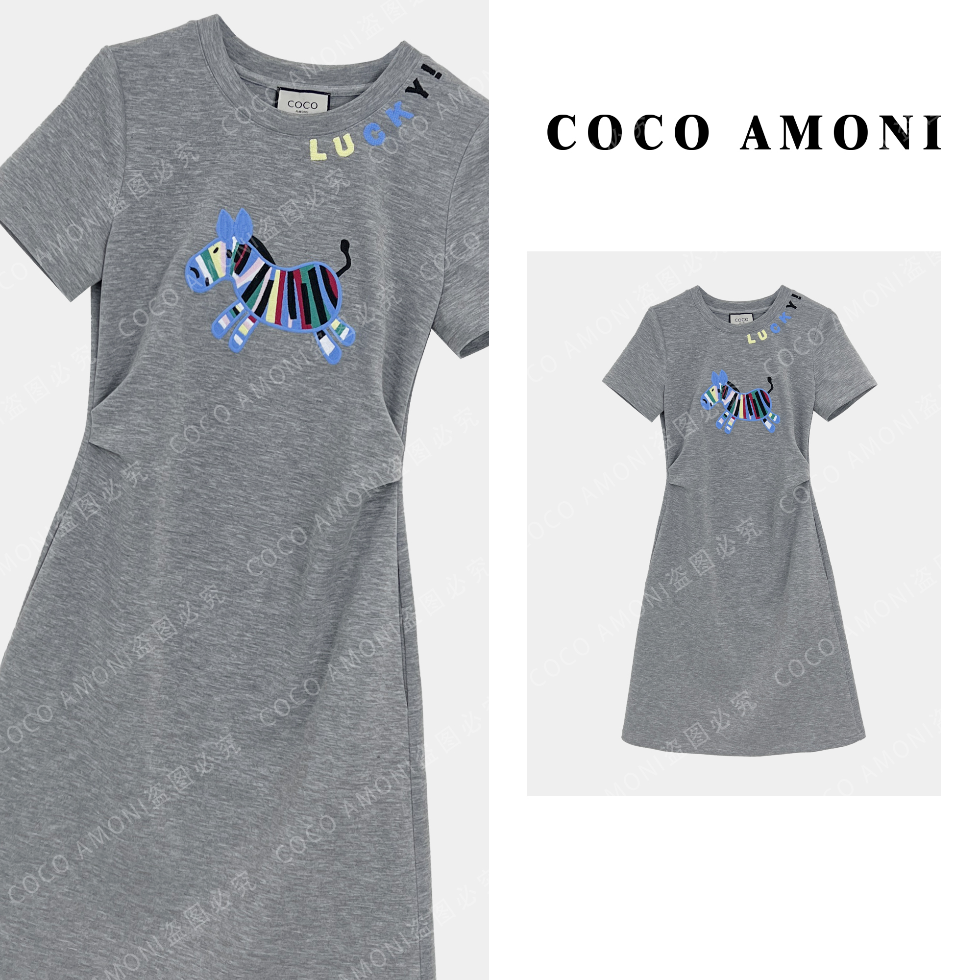 新款设计高级感时尚女装拼接重工刺绣小狗气质显瘦连衣裙AC281