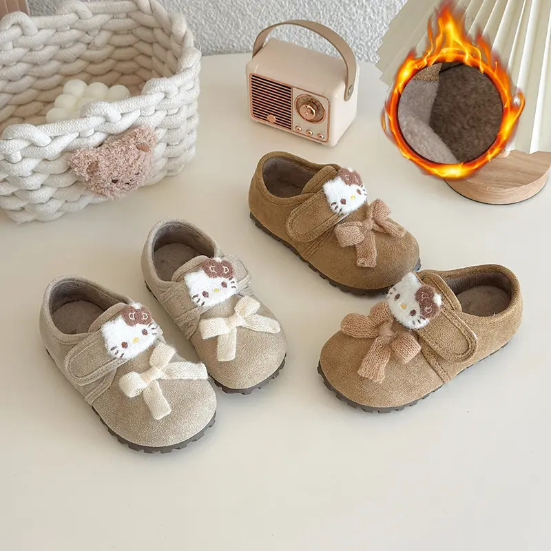 加绒二棉鞋女童鞋kt猫勃肯鞋2025冬季儿童公主鞋宝宝小皮鞋豆豆鞋