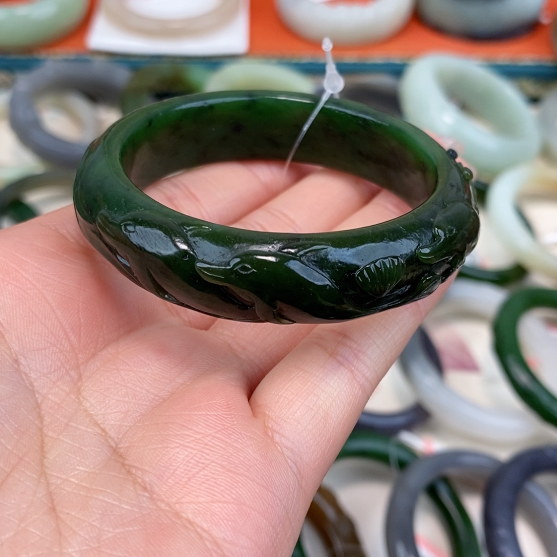 和田玉未镶嵌手镯碧玉手镯52.3#