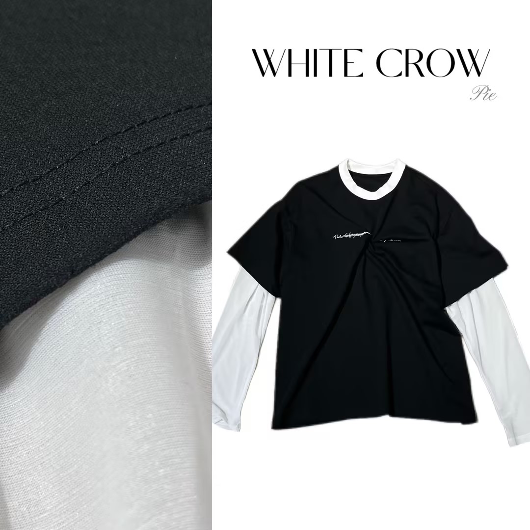 白乌鸦【风吹报刊】假两件长袖T恤 7391